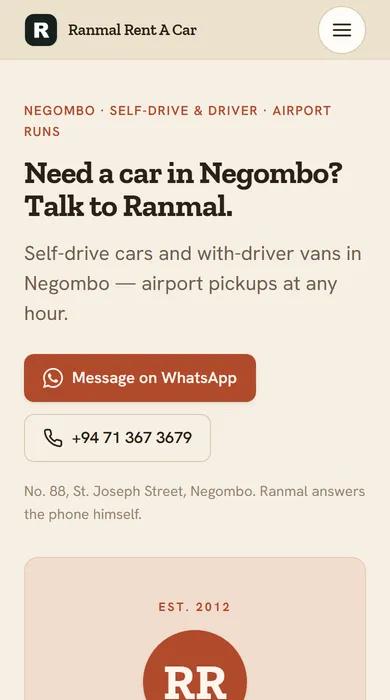 Demo rental website in the Forecourt theme — home page on a phone